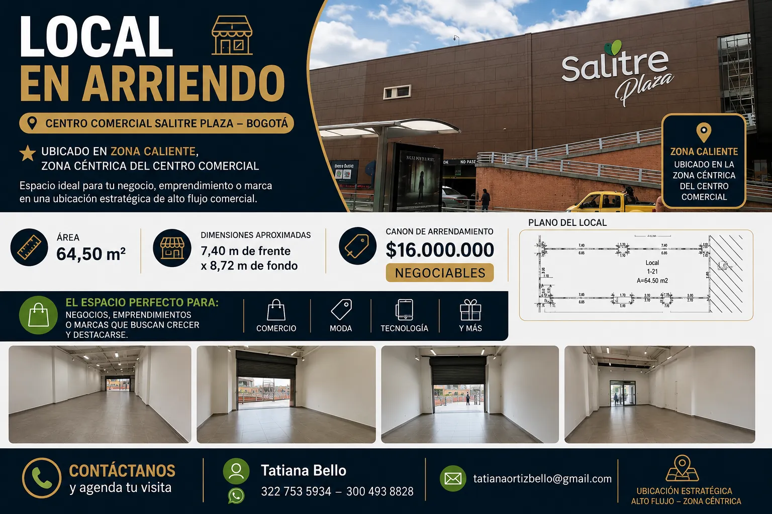 Local en Arriendo en Salitre Oriental, Bogotá, 64,5 m² — CREBI