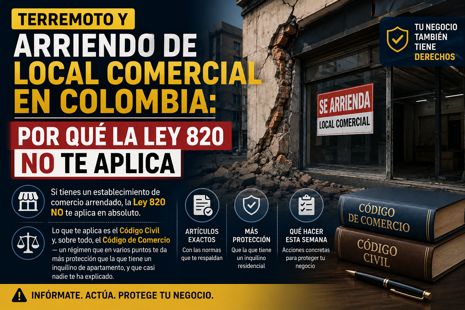 Terremoto y arriendo de local comercial en Colombia: por qué la Ley 820 NO te aplica